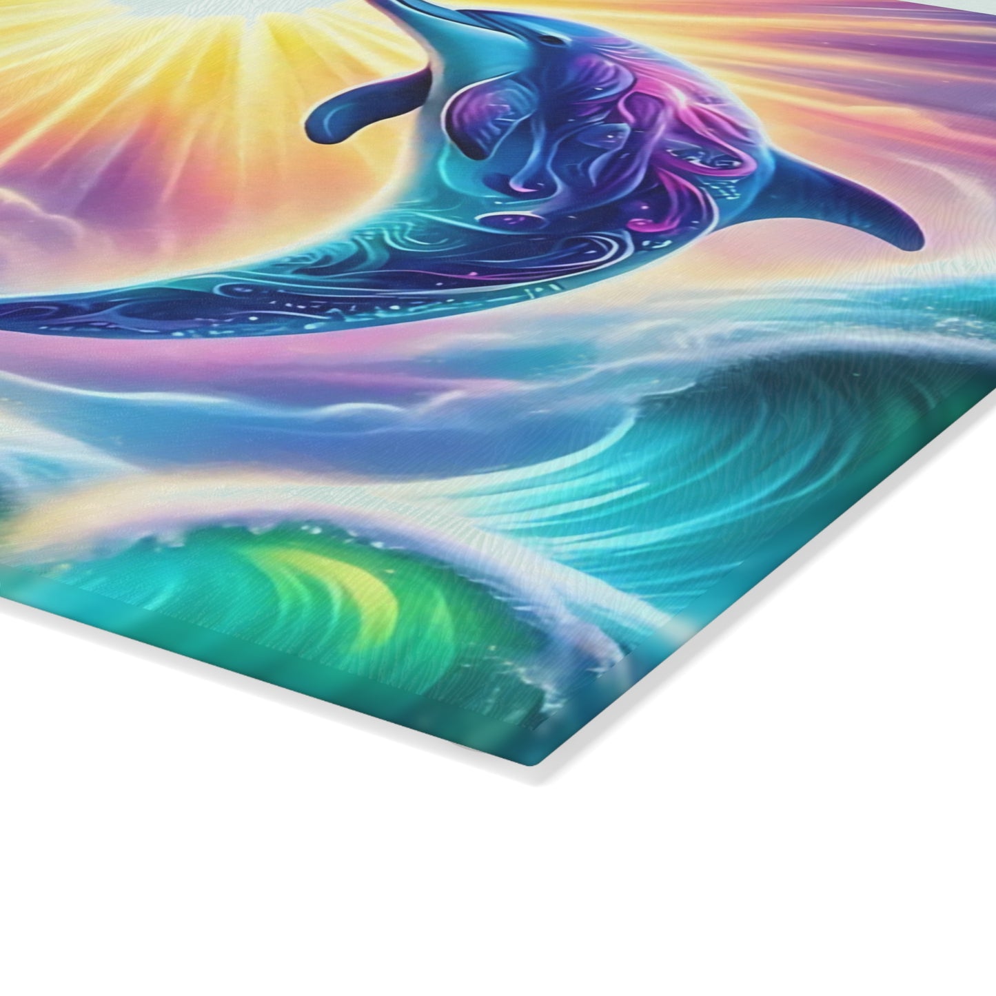 Personalized Dolphin Glass Cutting Board – Vibrant Ocean Decor, Custom Beach House Gift, Marine Life Charcuterie Board