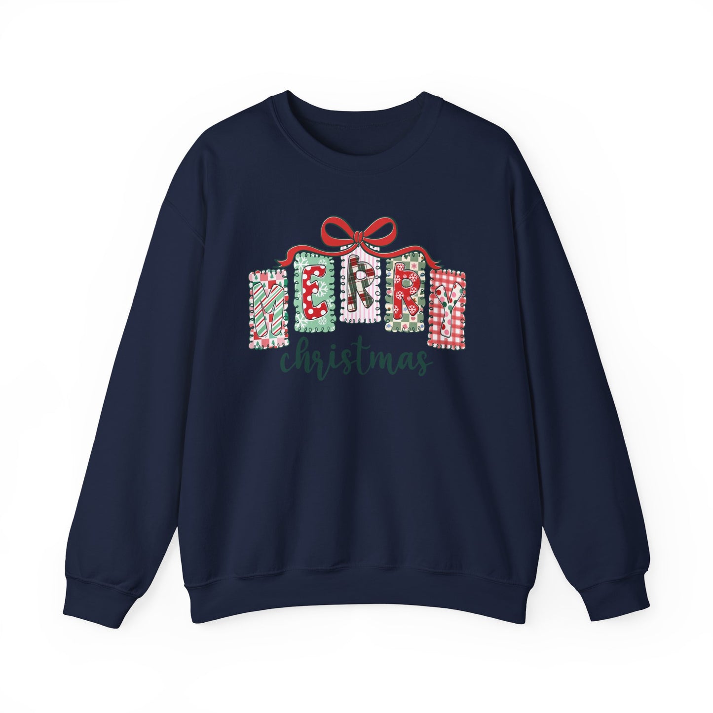 🎀✨ Merry Christmas Sweatshirt – Cozy Patchwork Holiday Crewneck