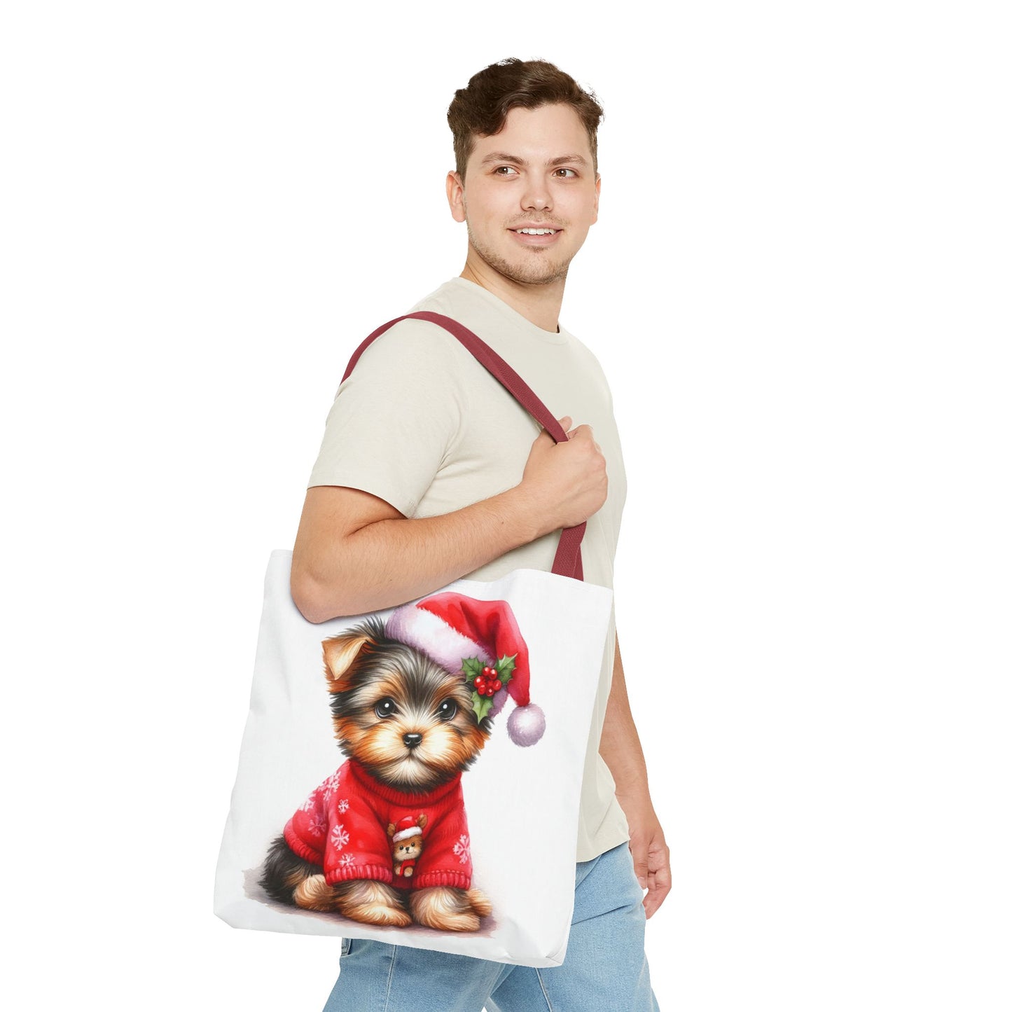 🎄 Santa Yorkie Christmas Tote Bag – Holiday Cheer in Every Stitch 🐾