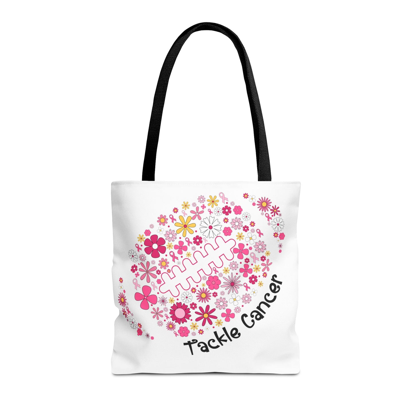 🌸 Pink Floral Football Tote Bag – Game Day Meets Breast Cancer Awareness 🎀👜