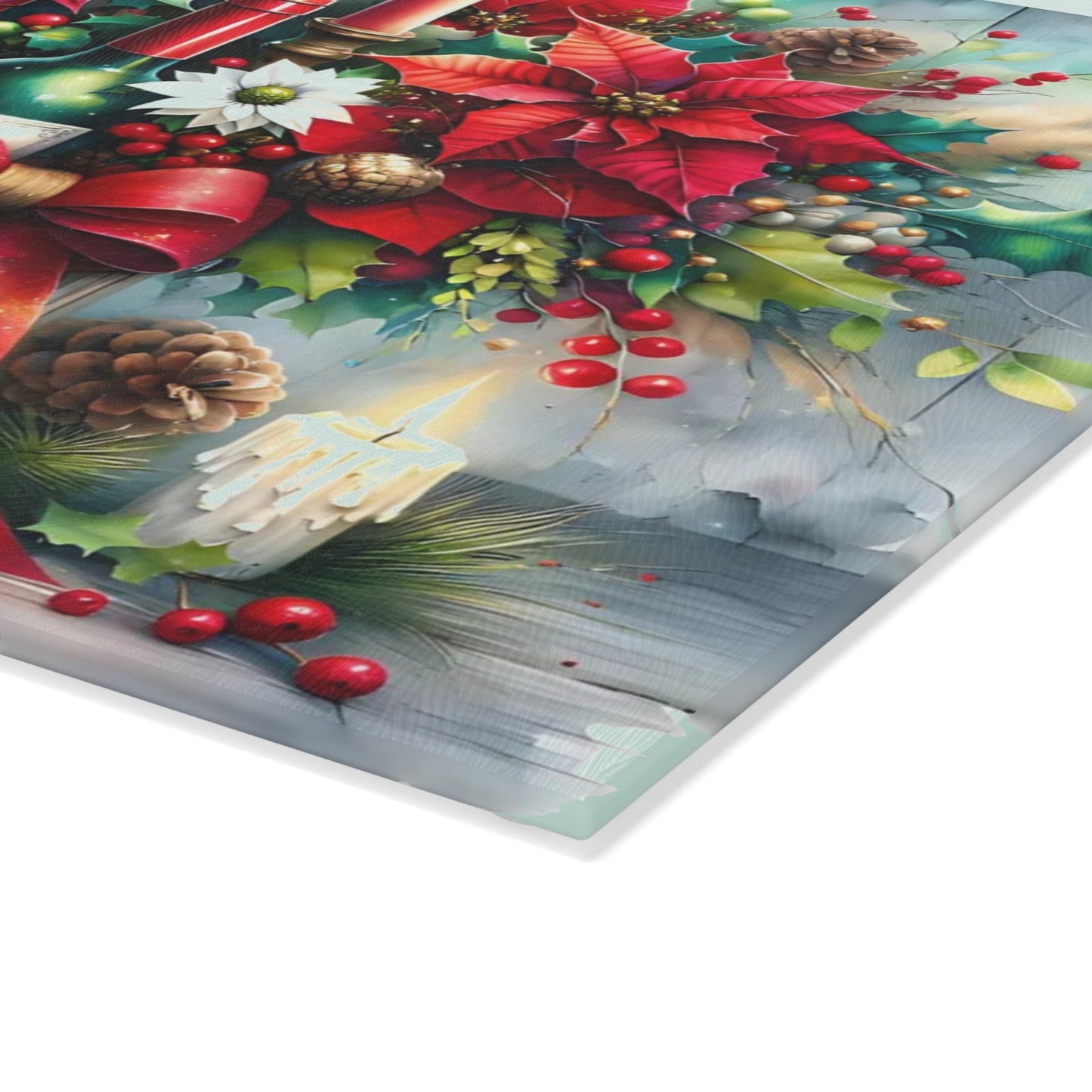 🎁🍷 “Poinsettias & Pinot” Glass Cutting Board – Festive Floral Wine Scene for Your Holiday Kitchen
