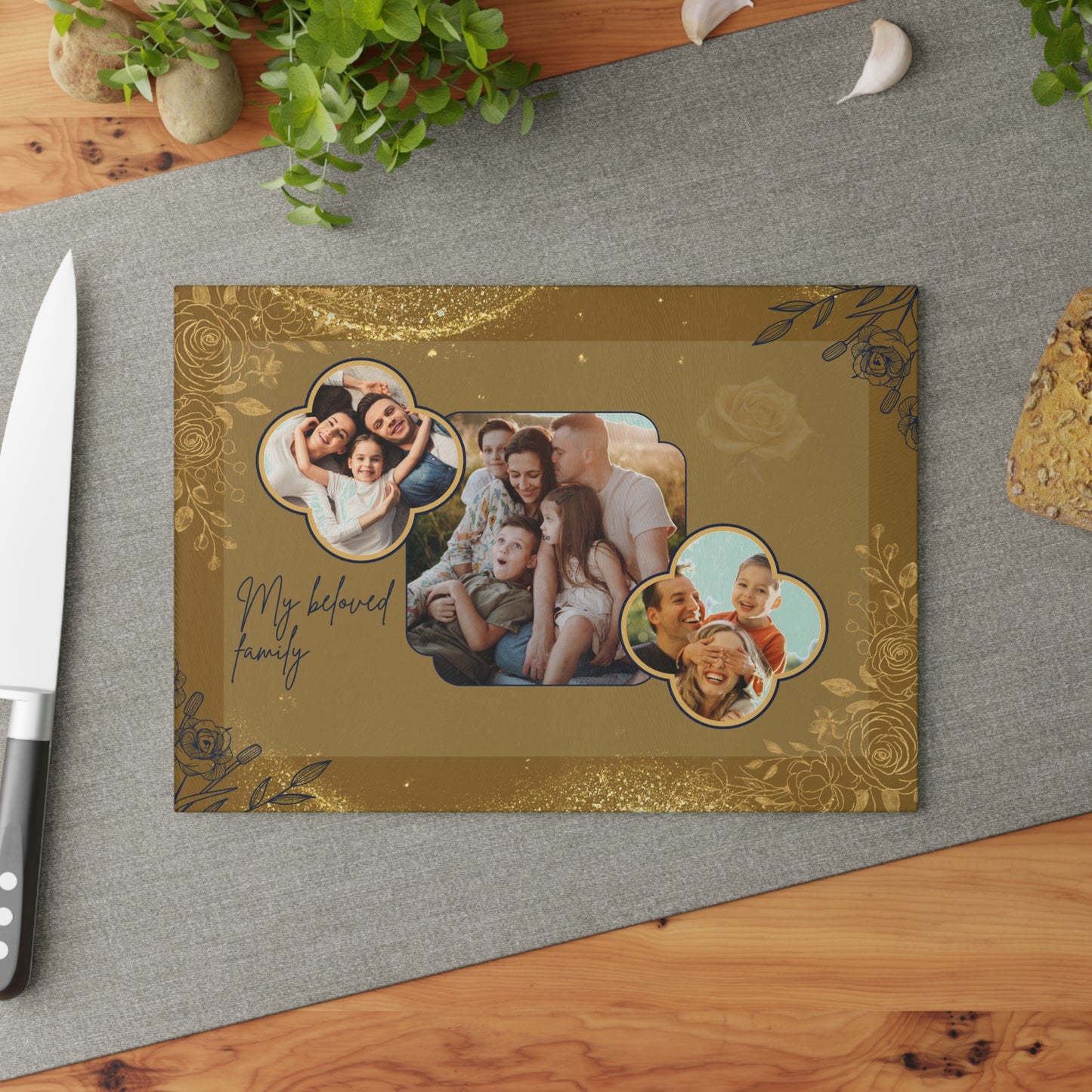 Custom Photo Collage Glass Cutting Board – Personalized Family Memory Kitchen Decor