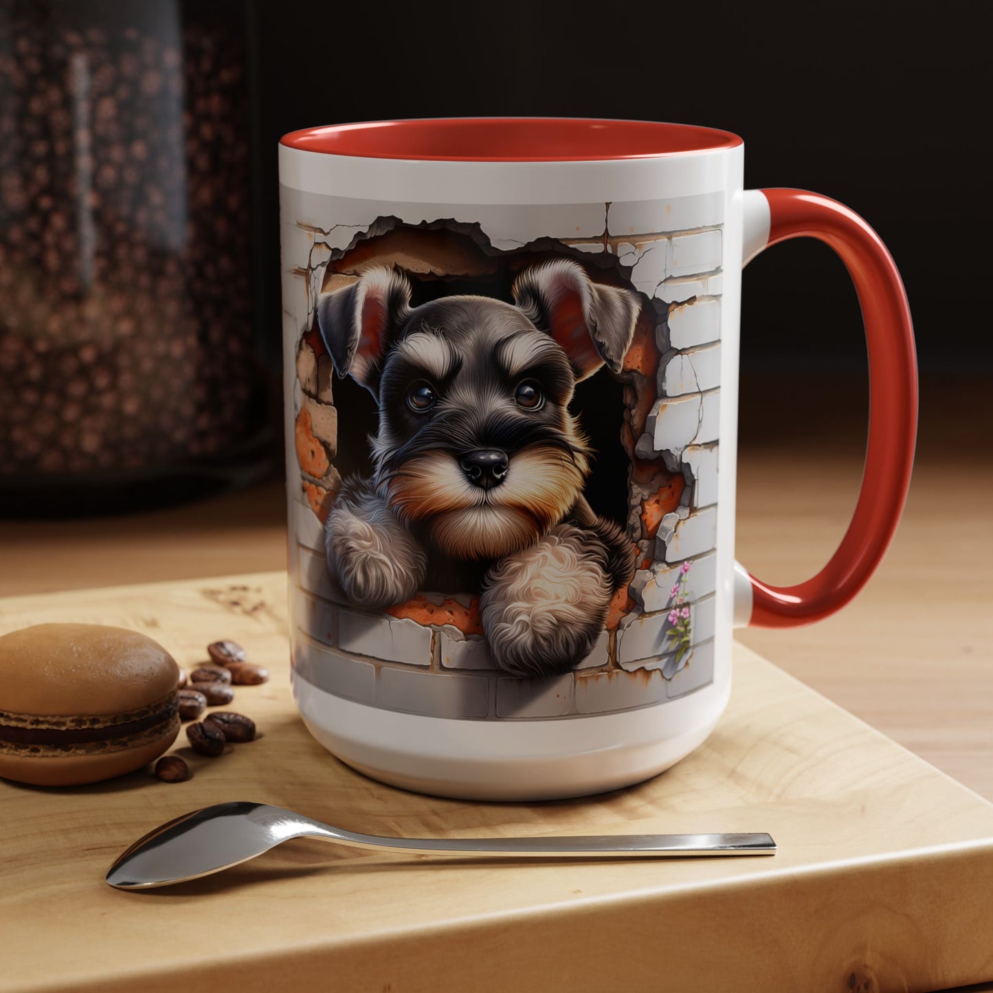 🎀🐶 Schnauzer Puppy Accent Mug – Cute Peek-Through Dog Design for Animal Lovers ☕💖