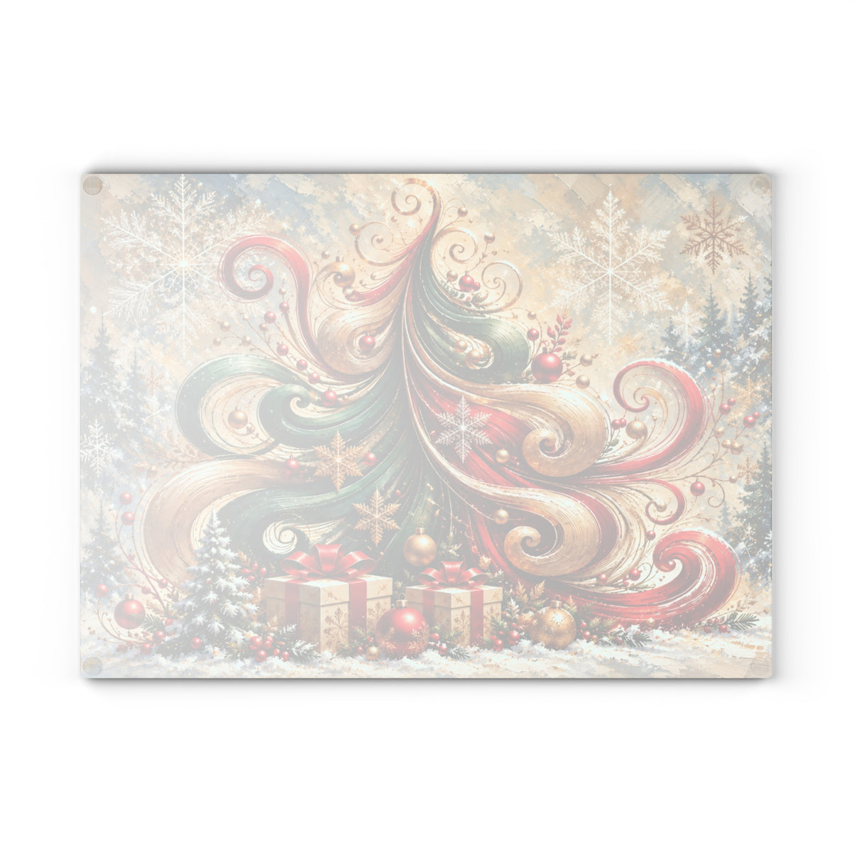 legant Swirl Christmas Tree Glass Cutting Board – Red, Green & Gold Holiday Kitchen Décor