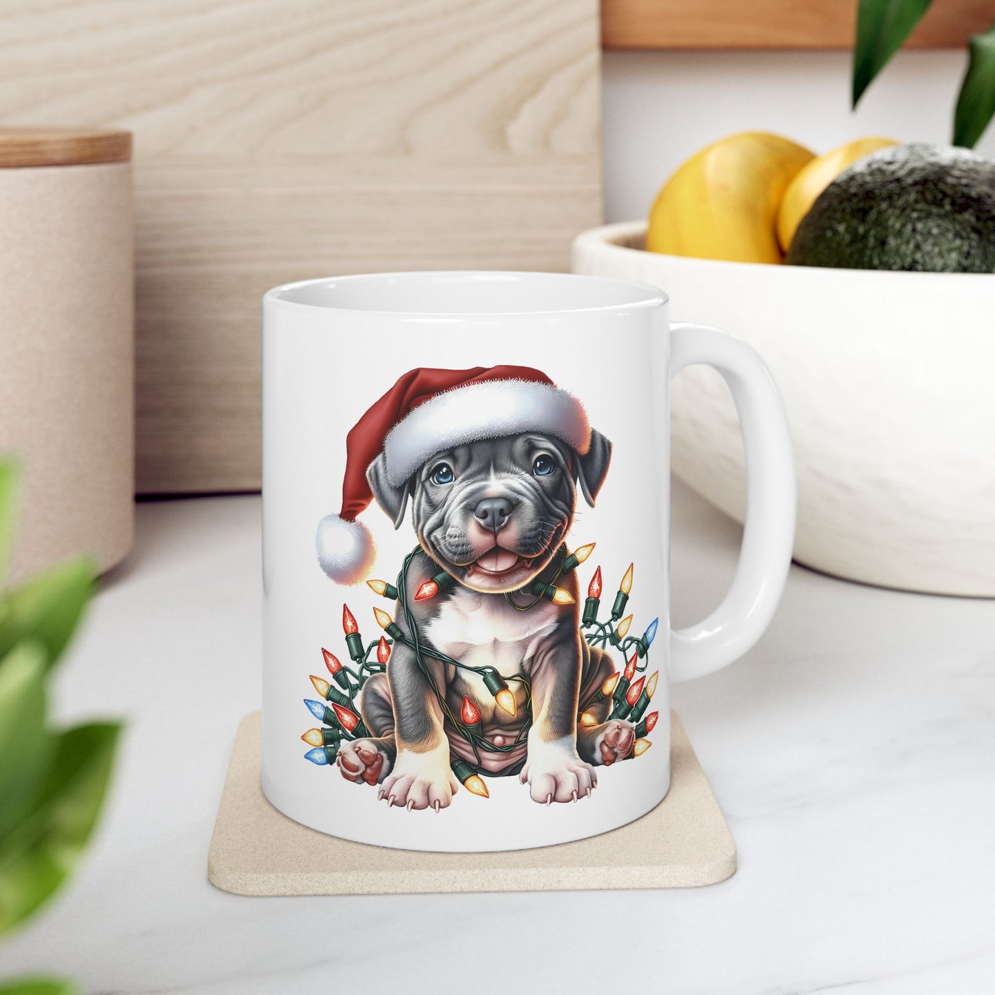 🎄 Pitbull Christmas Lights Mug – Holiday Cheer for Dog Lovers 🐾