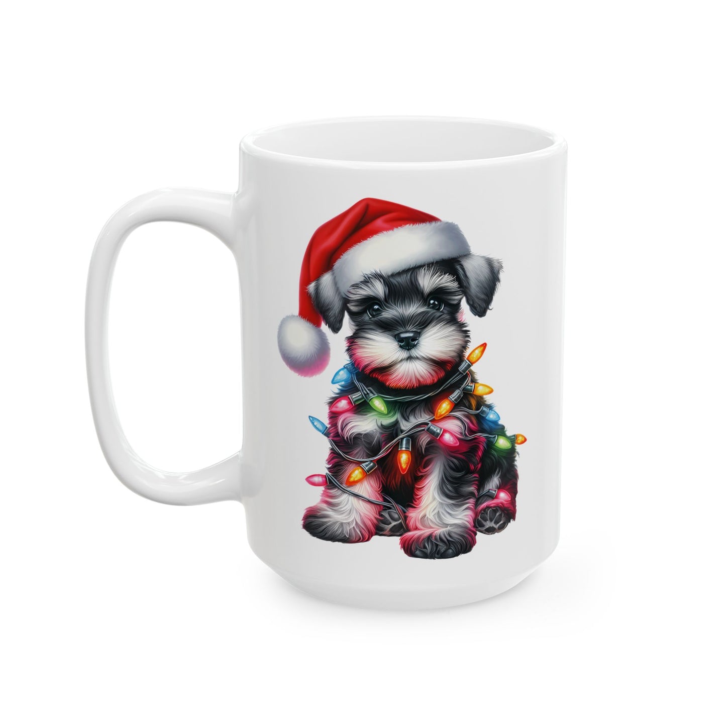 🎄 Miniature Schnauzer Christmas Mug – Holiday Cheer with a Pup in Lights 🐾