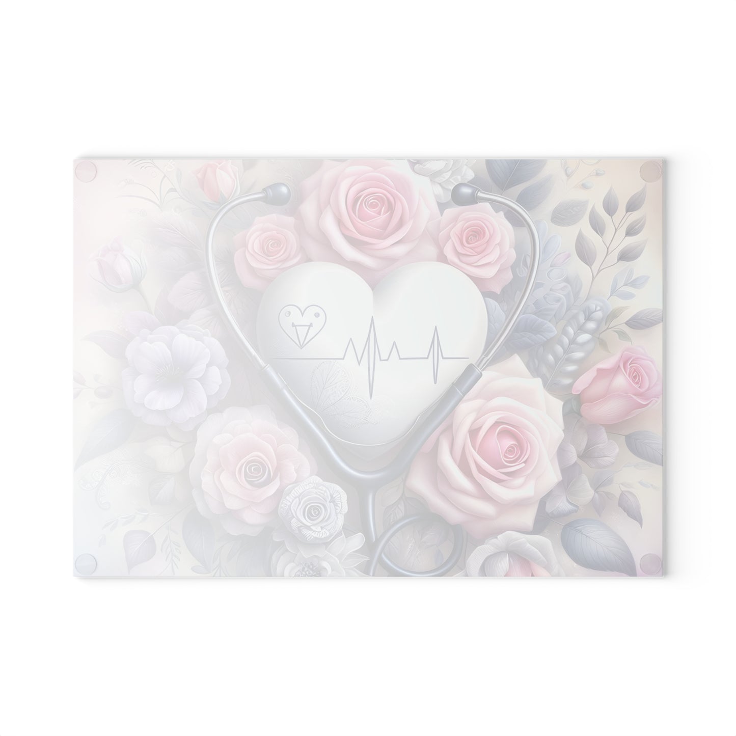 🩺 Nurse Heartbeat Floral Cutting Board – Elegant Medical-Inspired Kitchen Décor 🌸