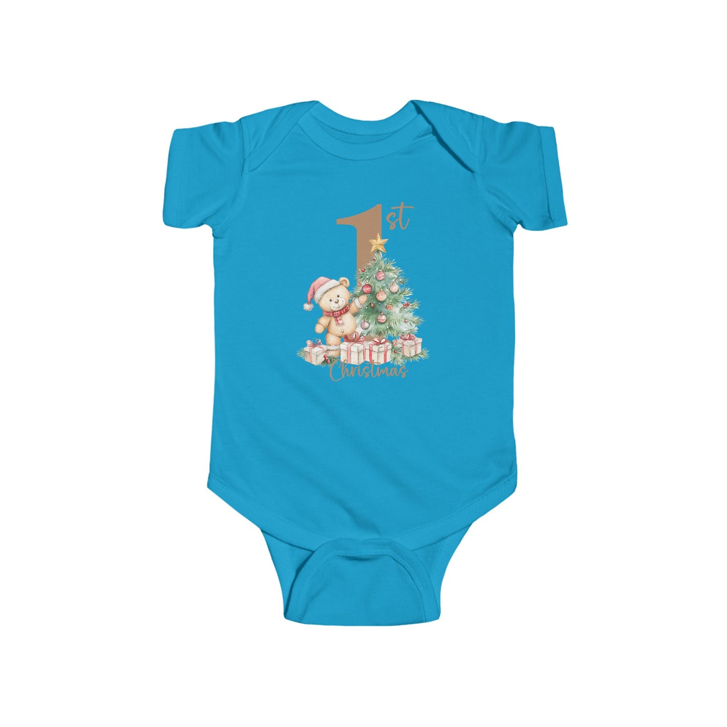 🎄 Teddy’s 1st Christmas Baby Onesie – Sweet Tree & Presents