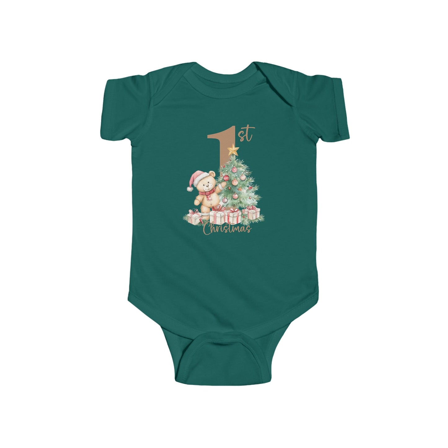 🎄 Teddy’s 1st Christmas Baby Onesie – Sweet Tree & Presents