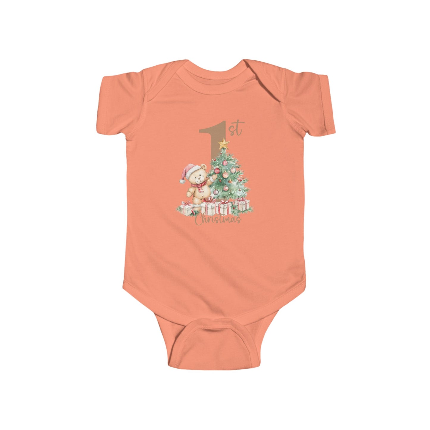 🎄 Teddy’s 1st Christmas Baby Onesie – Sweet Tree & Presents