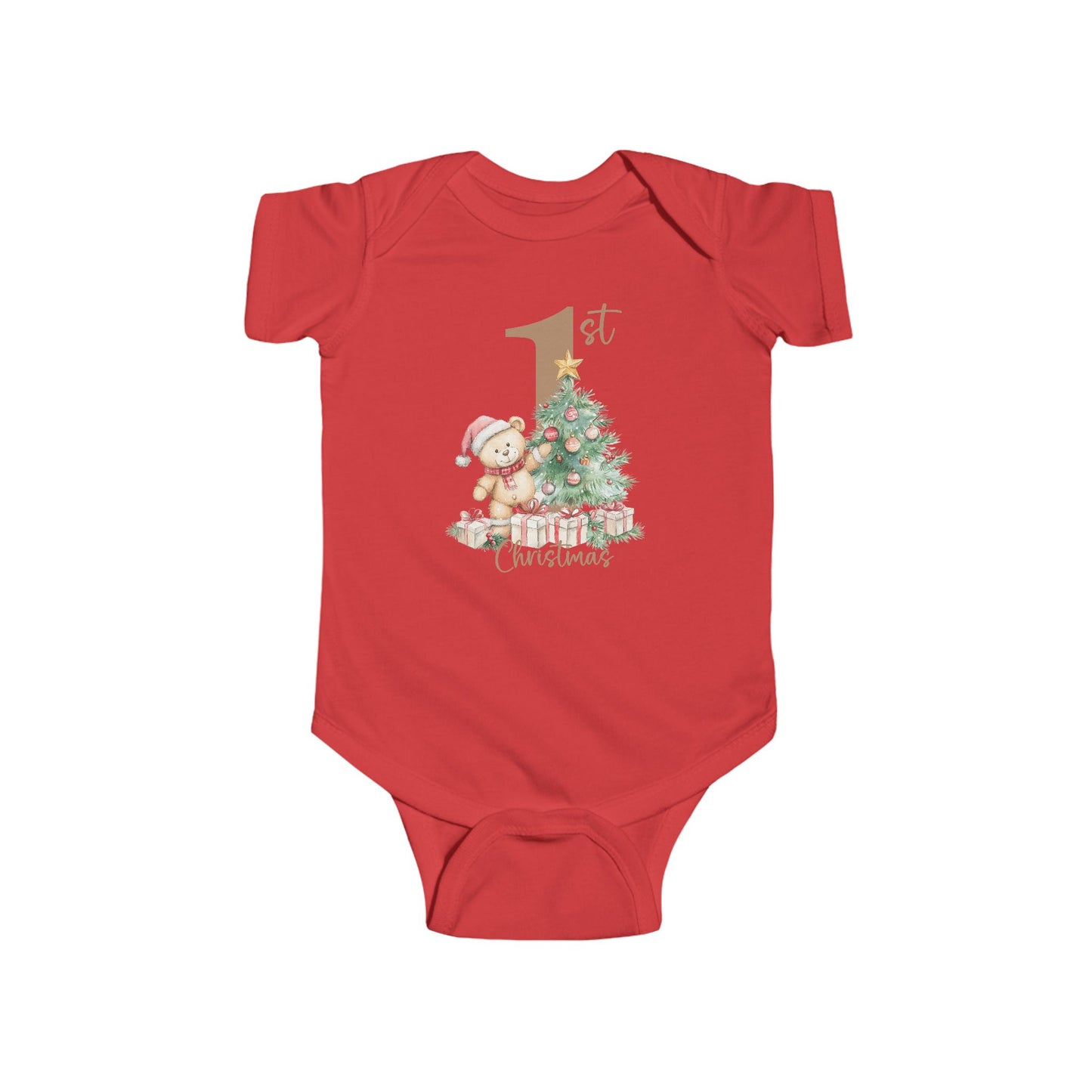 🎄 Teddy’s 1st Christmas Baby Onesie – Sweet Tree & Presents