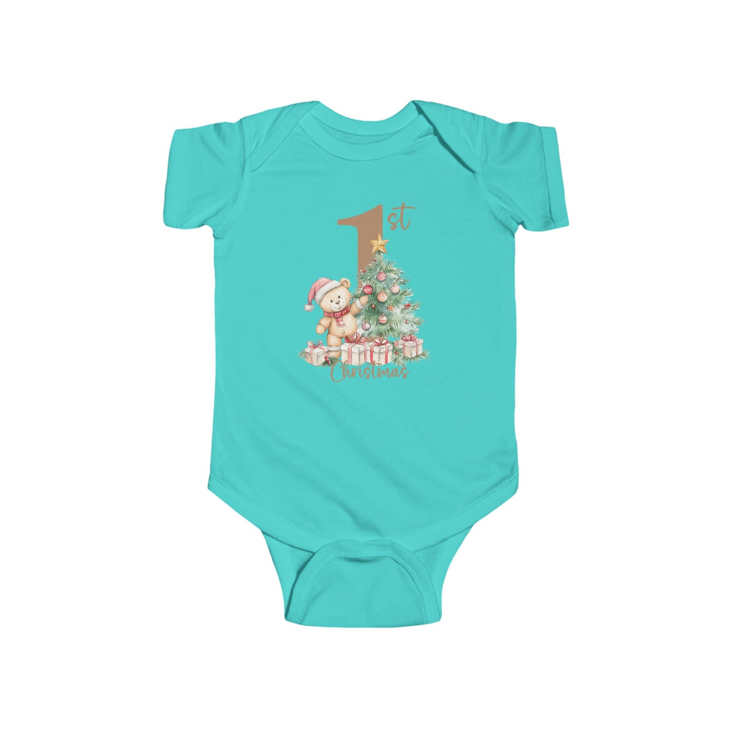 🎄 Teddy’s 1st Christmas Baby Onesie – Sweet Tree & Presents