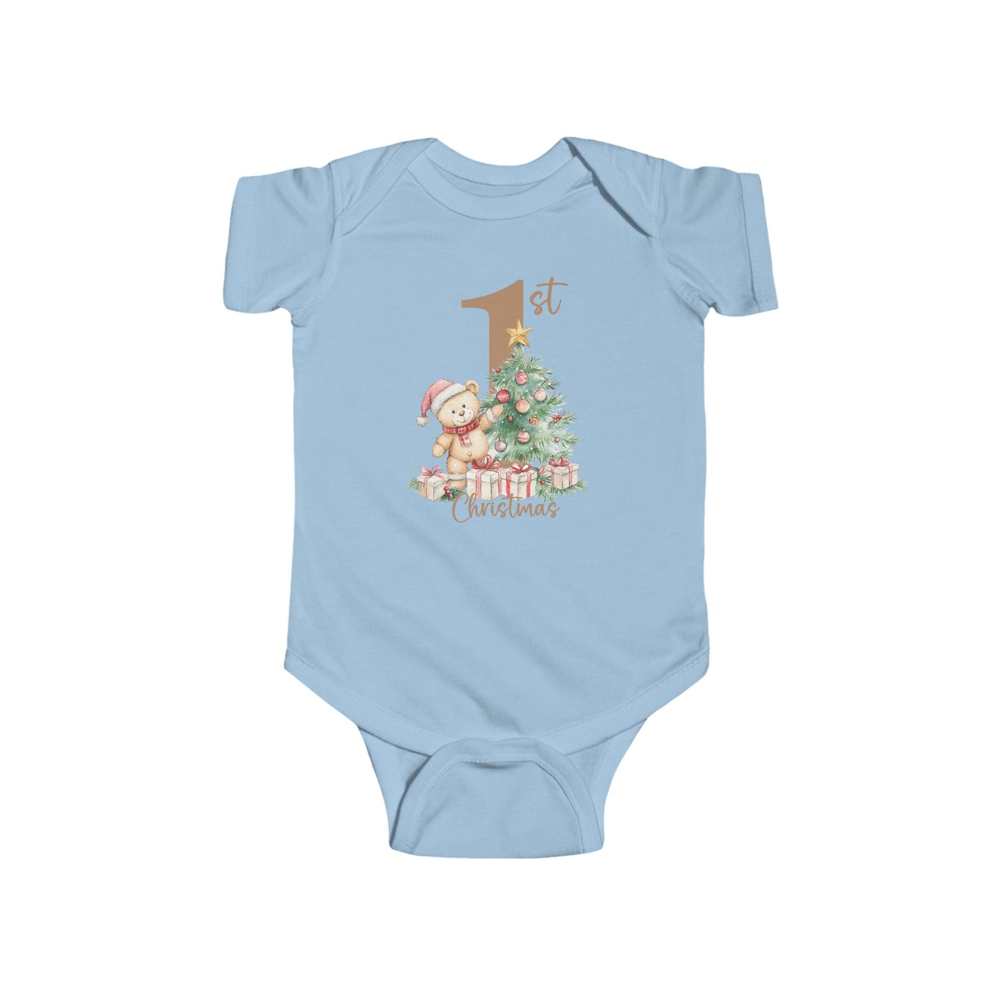 🎄 Teddy’s 1st Christmas Baby Onesie – Sweet Tree & Presents
