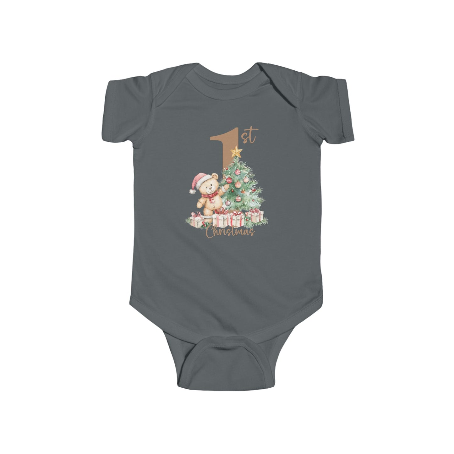 🎄 Teddy’s 1st Christmas Baby Onesie – Sweet Tree & Presents