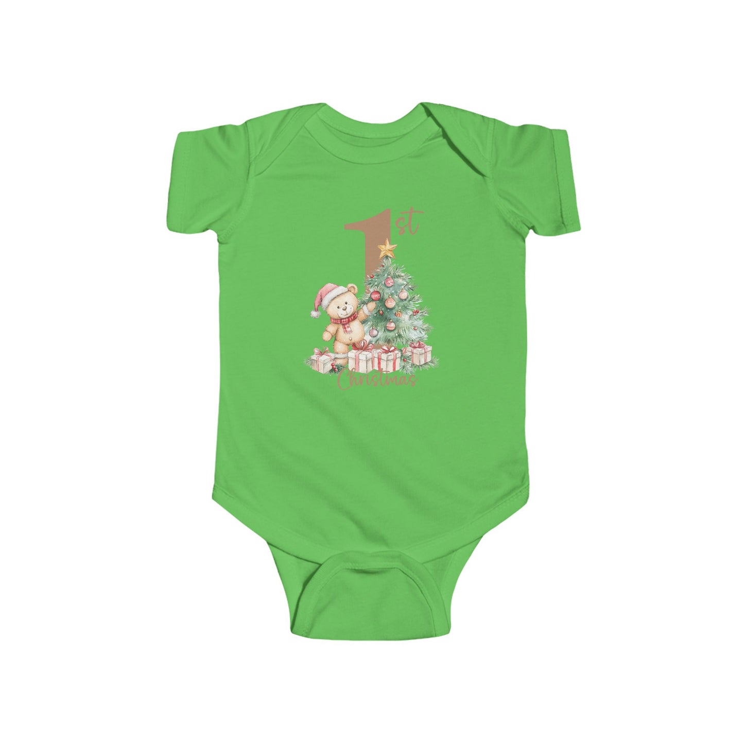 🎄 Teddy’s 1st Christmas Baby Onesie – Sweet Tree & Presents