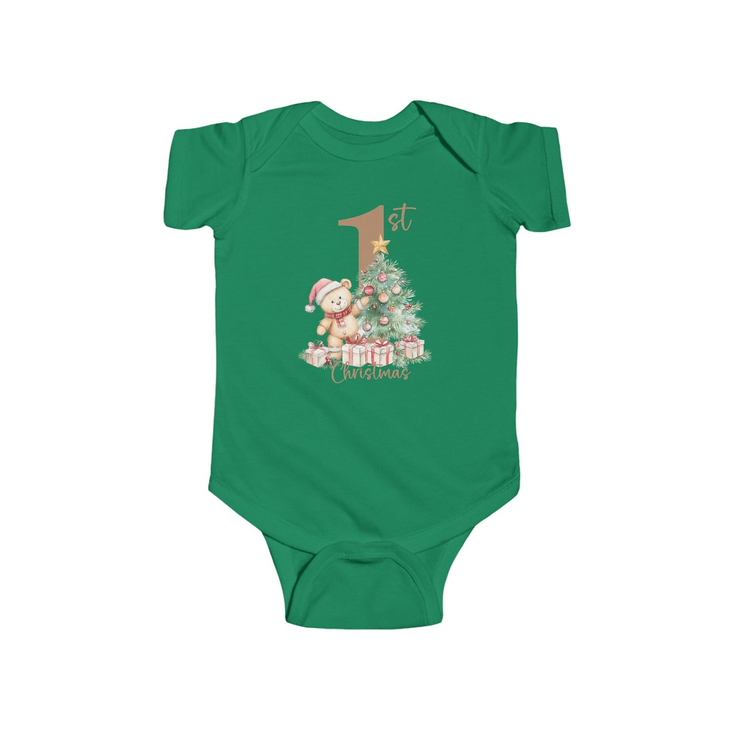 🎄 Teddy’s 1st Christmas Baby Onesie – Sweet Tree & Presents