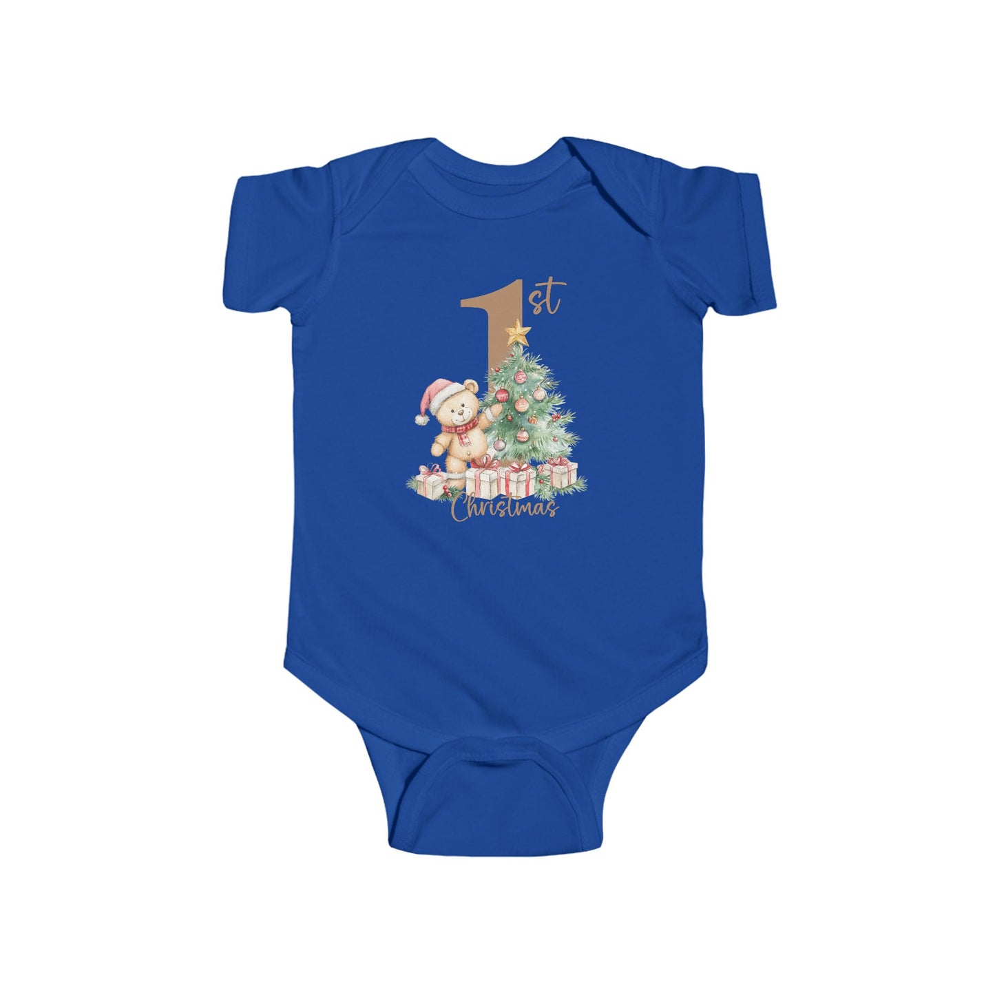 🎄 Teddy’s 1st Christmas Baby Onesie – Sweet Tree & Presents