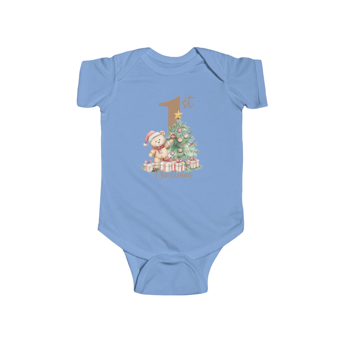 🎄 Teddy’s 1st Christmas Baby Onesie – Sweet Tree & Presents