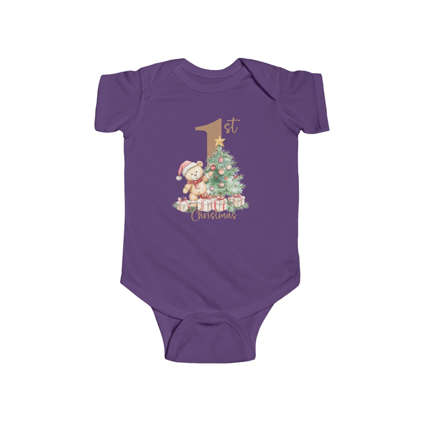 🎄 Teddy’s 1st Christmas Baby Onesie – Sweet Tree & Presents