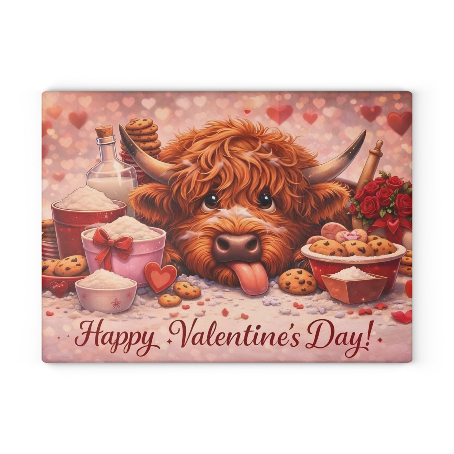 Valentine Highland Cow Baking Glass Cutting Board – Sweet Farmhouse Love Kitchen Decor