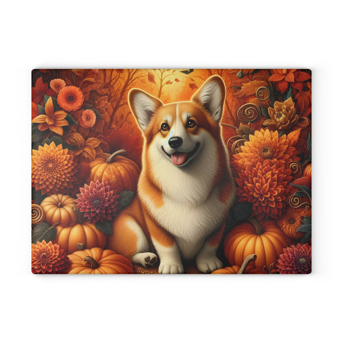 🍂🐾 Autumn Corgi Cutting Board – Cozy Fall Vibes for Your Kitchen 🎃