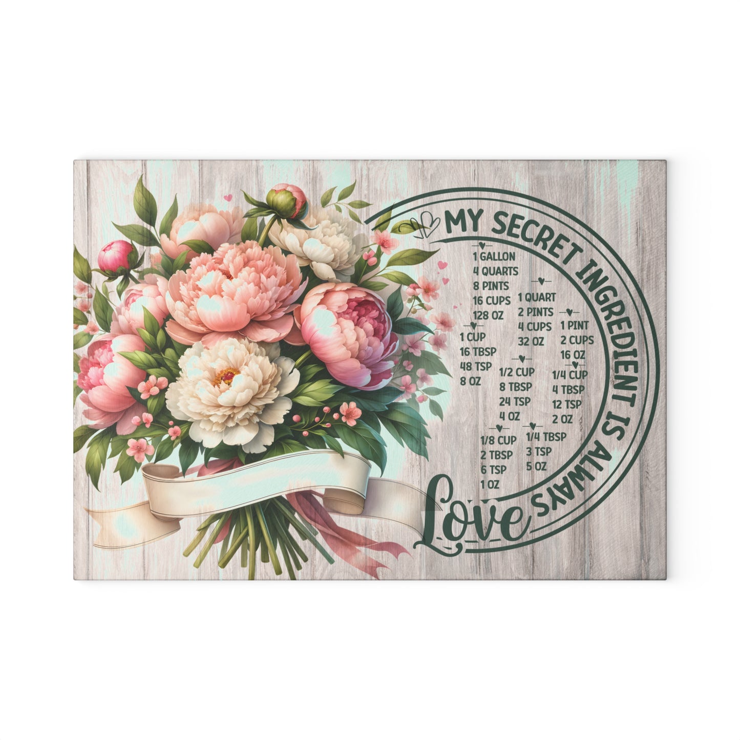 My Secret Ingredient Is Always Love Glass Cutting Board – Floral Kitchen Conversion Chart