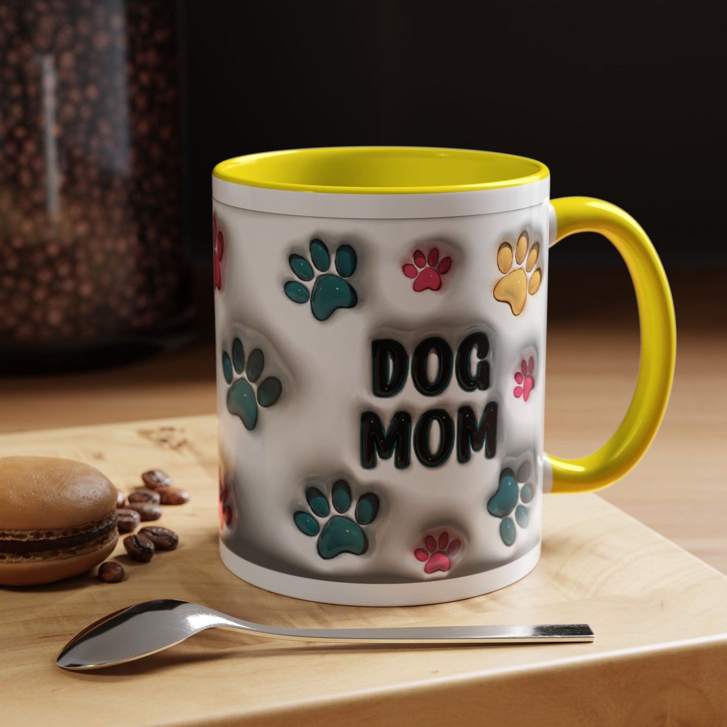 Dog Mom Accent Mug – Colorful Paw Print Cup for Proud Pet Parents