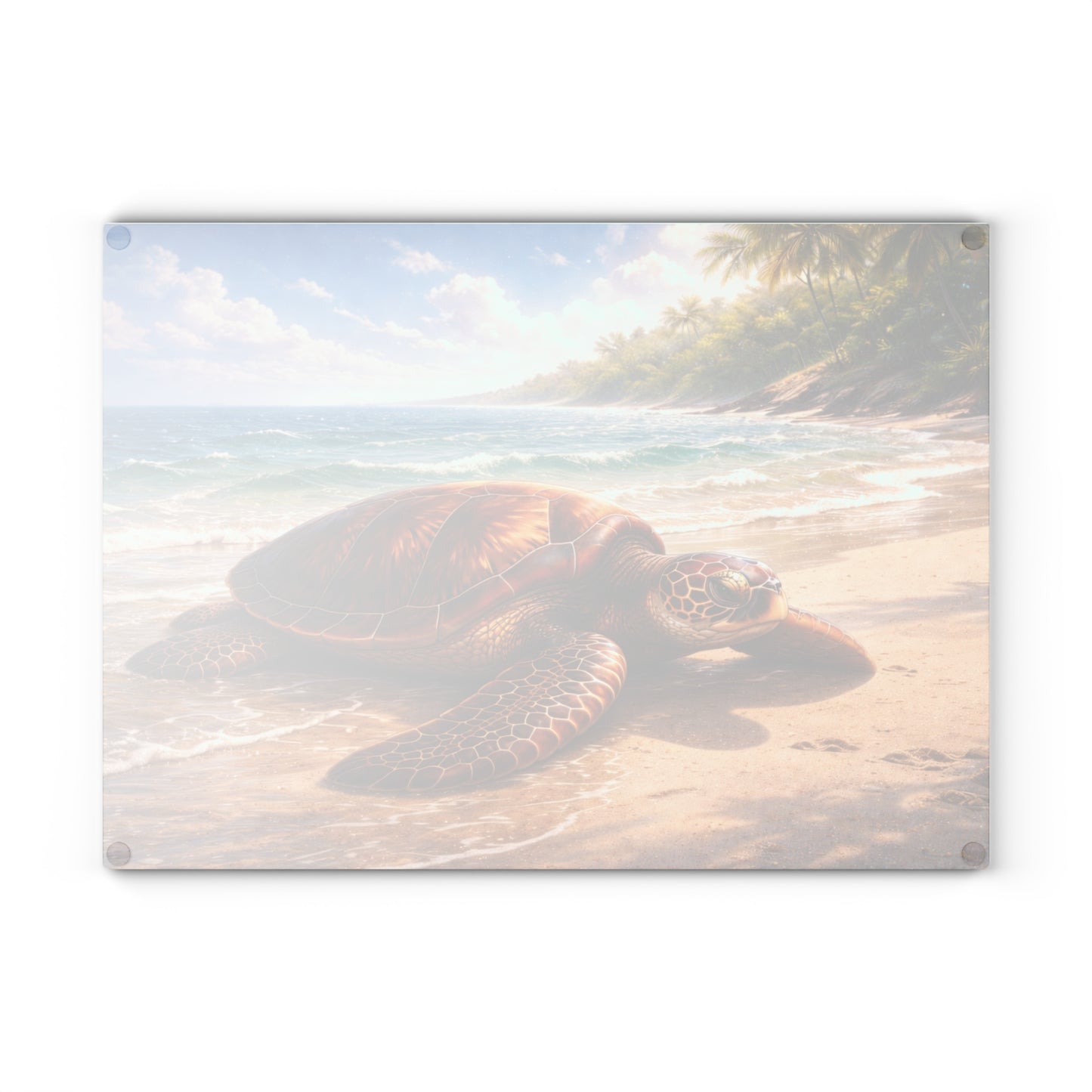 Sea Turtle Tropical Beach Glass Cutting Board – Coastal Ocean Wildlife Kitchen Art