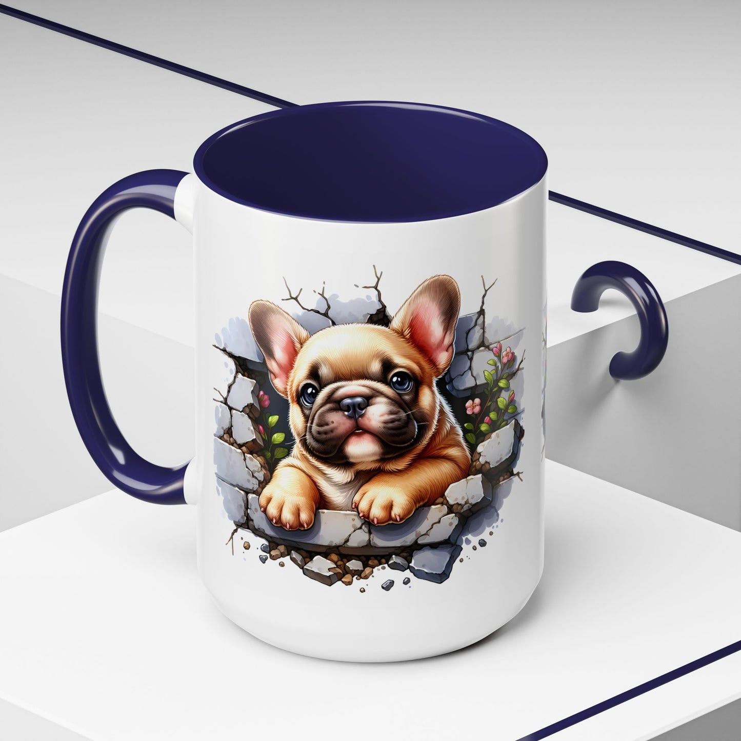 🐾☕ Tan French Bulldog Puppy Accent Mug – Sweet Peek-Through Pup Design ✨