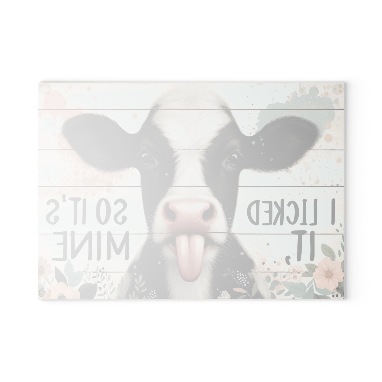 🐮🌸 I Licked It, So It’s Mine – Playful Cow Glass Cutting Board for Your Kitchen 🌸🐮