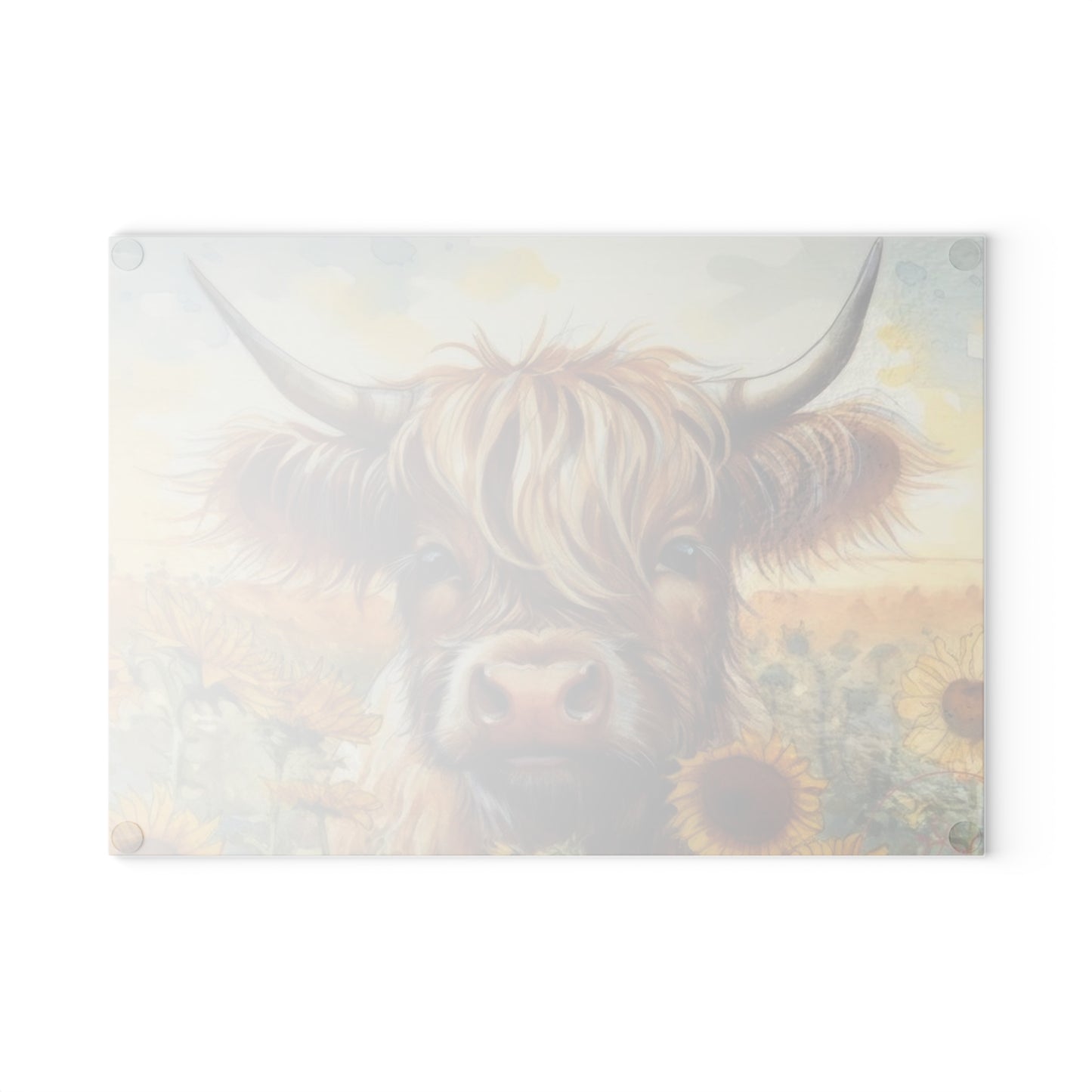 Tabla de cortar de vidrio templado con diseño de vaca de las Tierras Altas, tabla de cortar con diseño de girasol, decoración rústica de granja, regalo para amantes de las vacas, tabla de charcutería, regalos para vacas