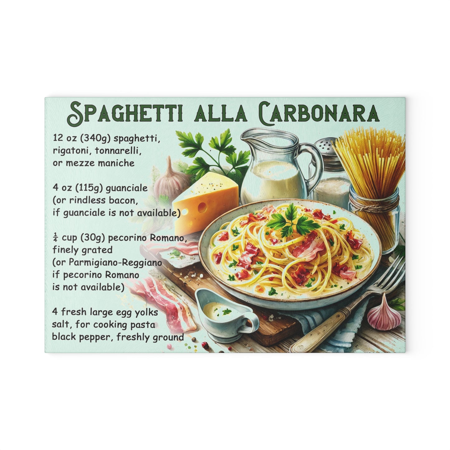 🍝 Spaghetti alla Carbonara – Classic Italian Recipe Glass Cutting Board