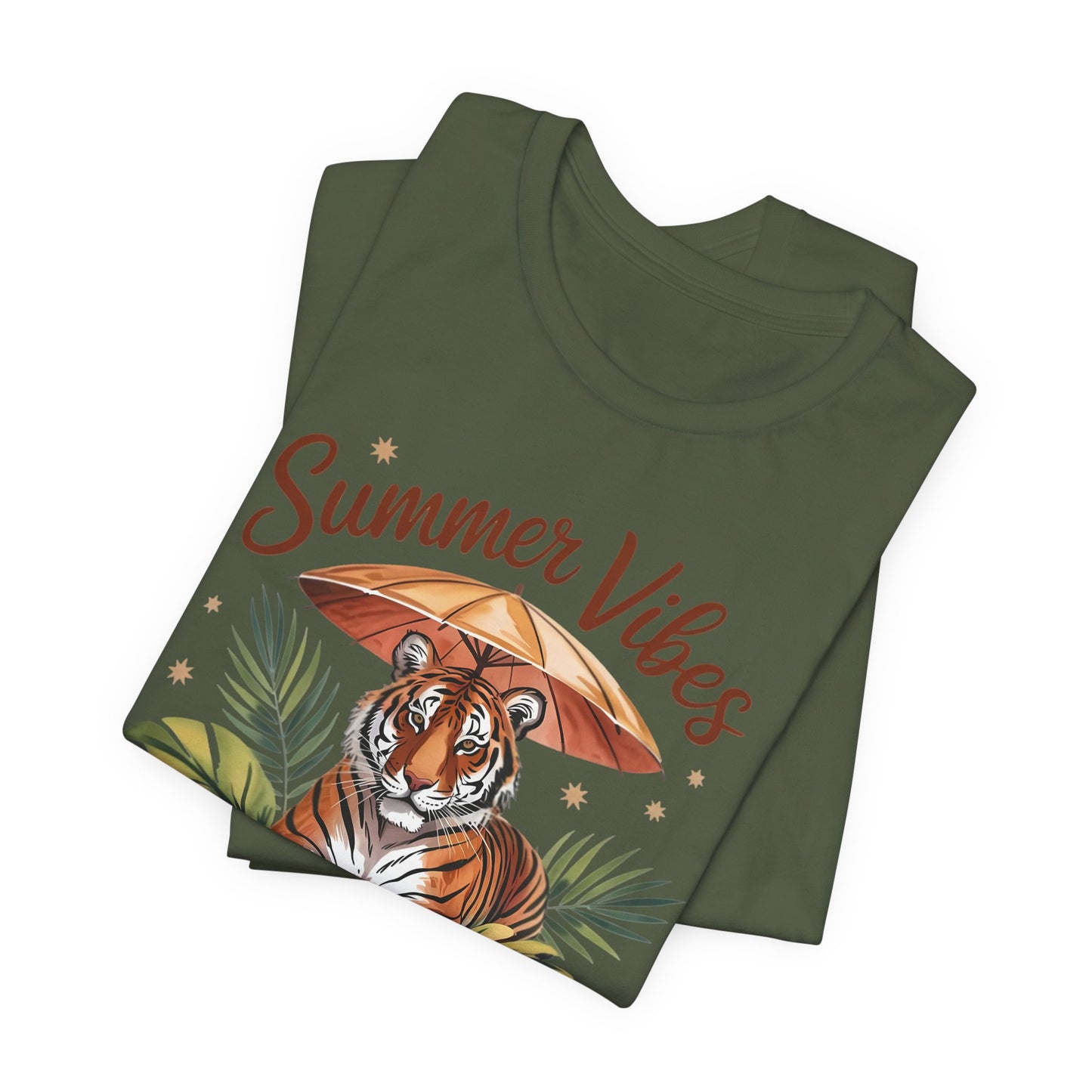 Camiseta Summer Vibes Tiger – Gráfico de palmeras de la selva con paraguas | Múltiples opciones de color