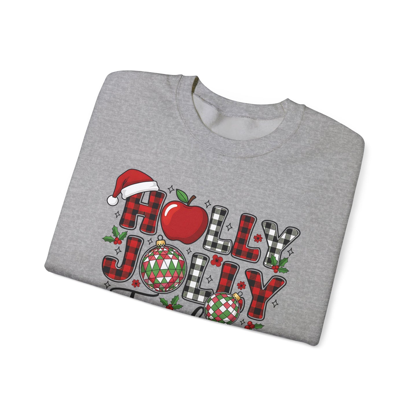 🍎✨ Holly Jolly Teacher Sweatshirt – Festive Classroom Cheer 🎄📚