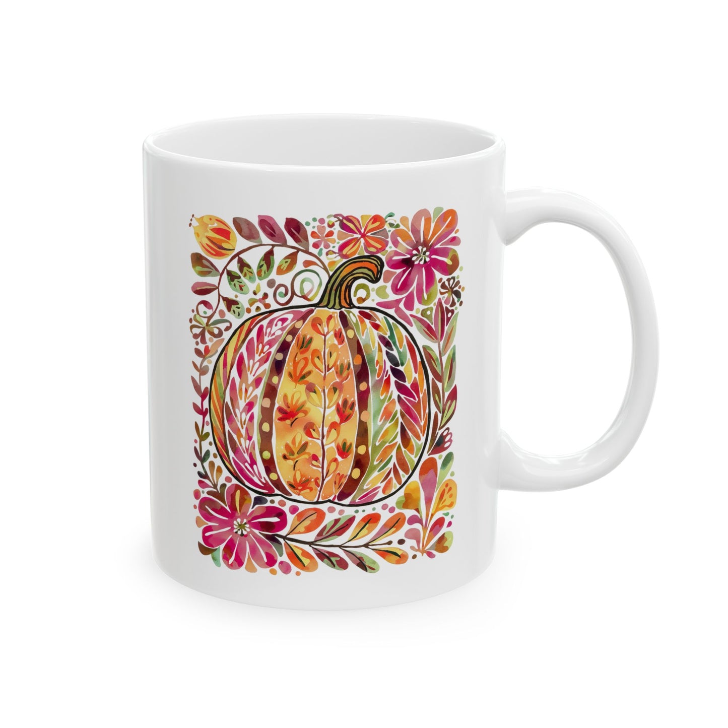 🎃🌸 Floral Pumpkin Mug – Autumn Harvest Coffee Cup 🍂☕