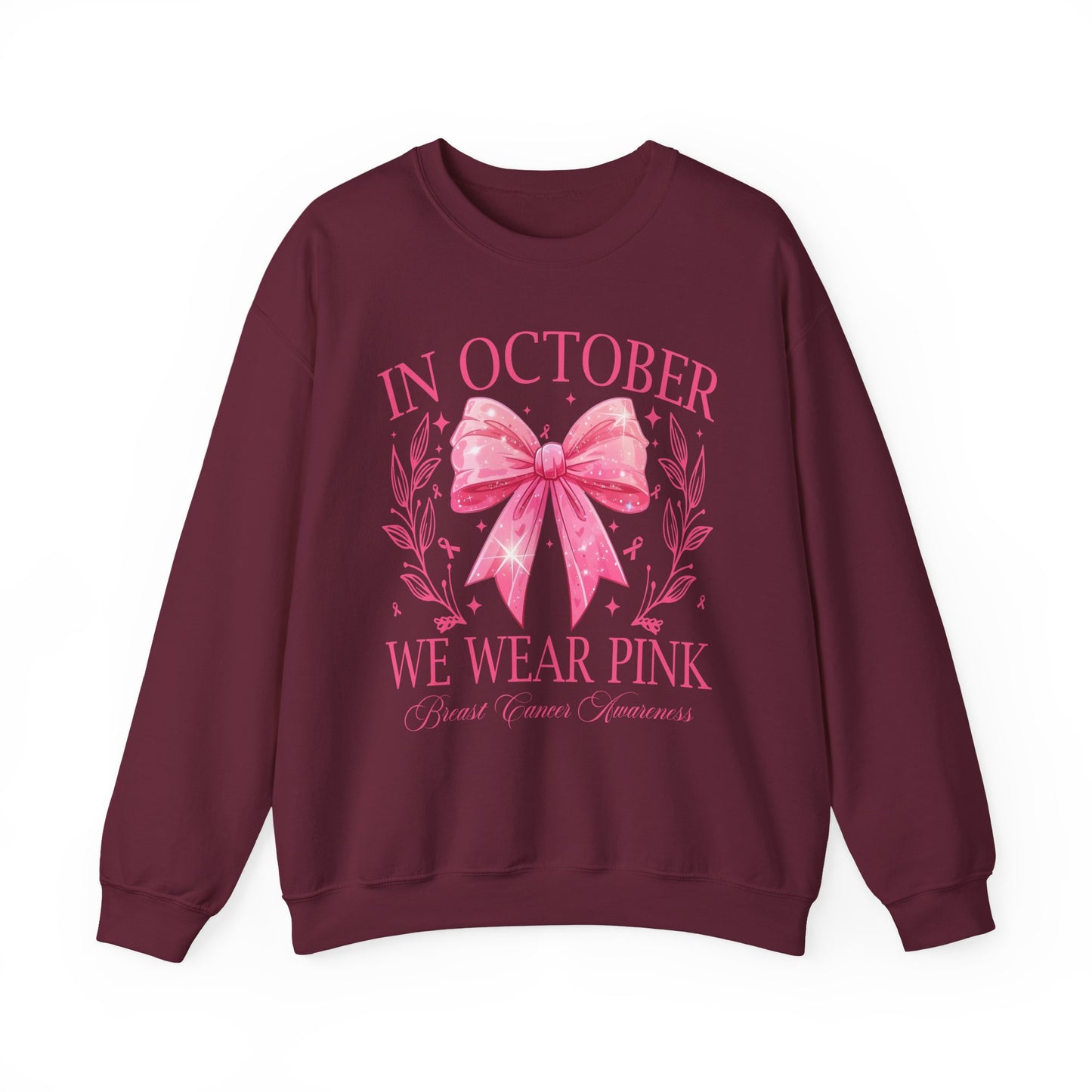 🎀✨ In October We Wear Pink Sweatshirt – Elegant Bow Breast Cancer Awareness Crewneck