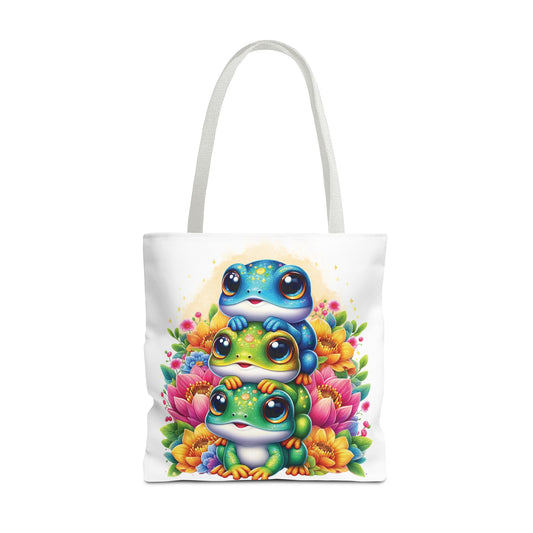 🐸 Stacked Frogs Floral Tote Bag – Colorful Whimsy for Every Day 🌸👜