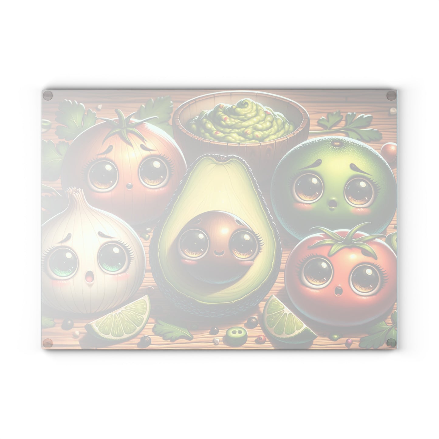 🥑💚 “Guac Squad Cuties” Glass Cutting Board – Cozy Charm for Your Kitchen