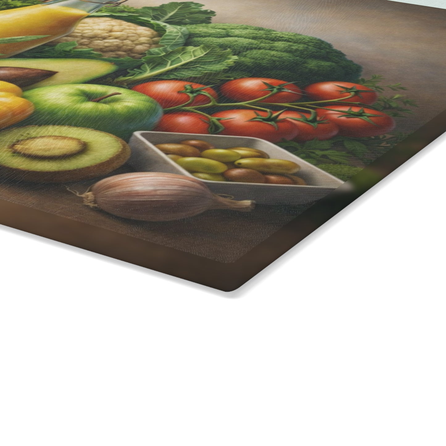 Garden Harvest Still Life Glass Cutting Board – Rustic Vegetable & Fresh Produce Kitchen Art