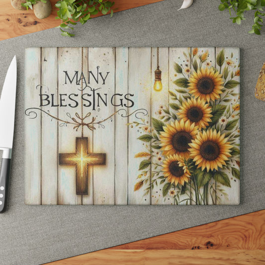 Tabla de cortar de vidrio inspiradora, regalo de Pascua, cruz y flores, ideal para regalar, decoración inspirada en la fe, decoración de cocina, regalos cristianos.