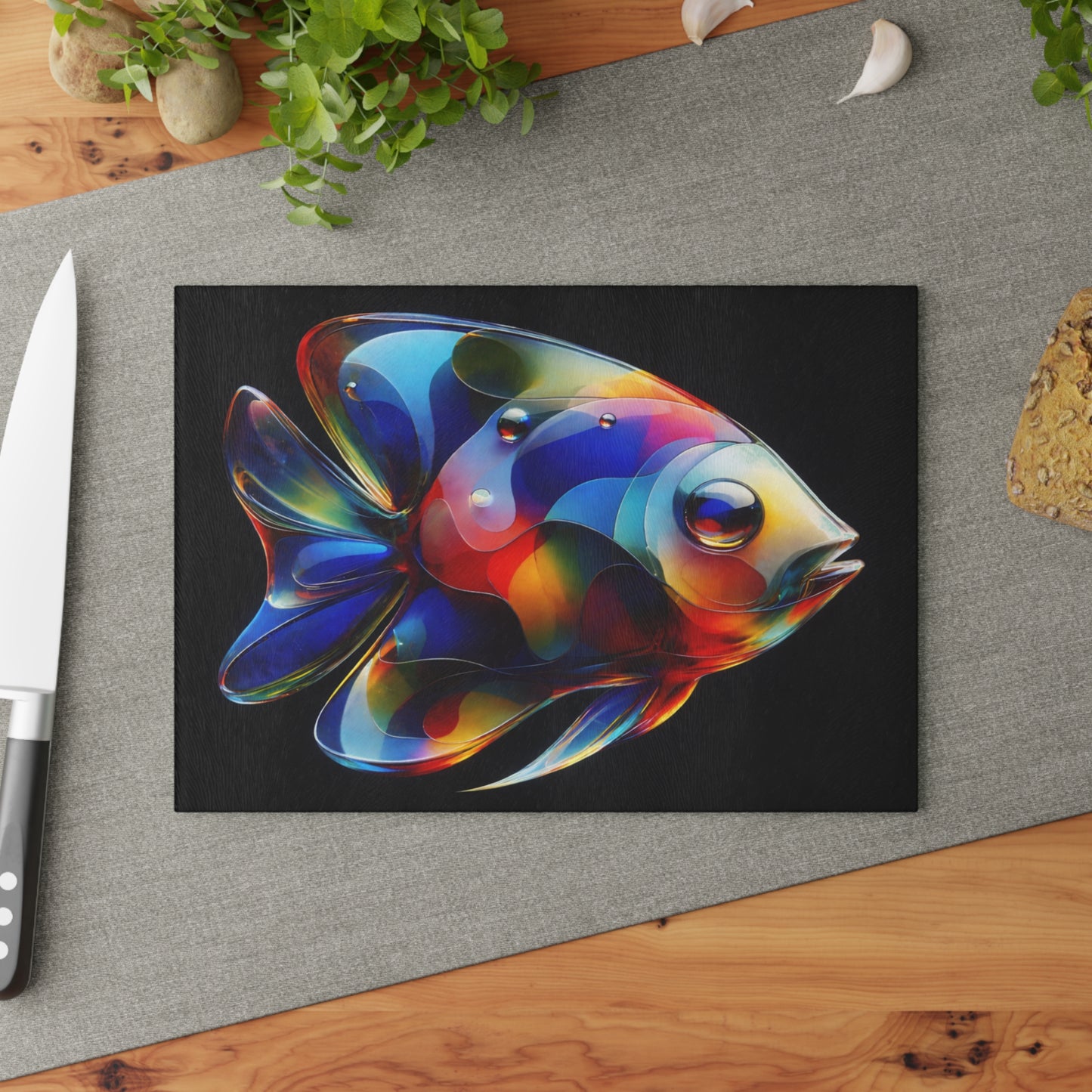 Radiant Reef Glass Cutting Board – Colorful Fish Artwork
