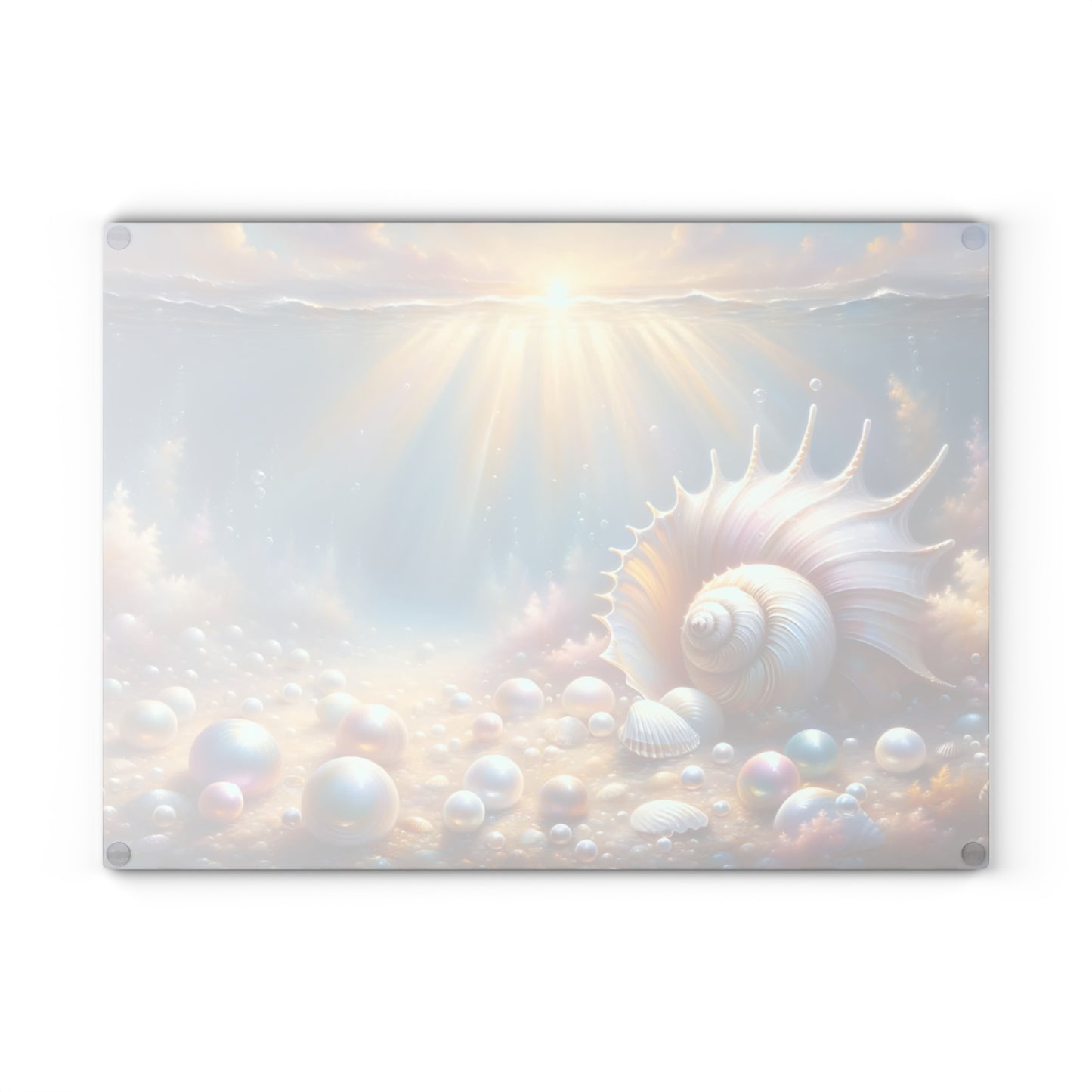 Seashell & Pearls Ocean Glow Glass Cutting Board – Coastal Kitchen Art