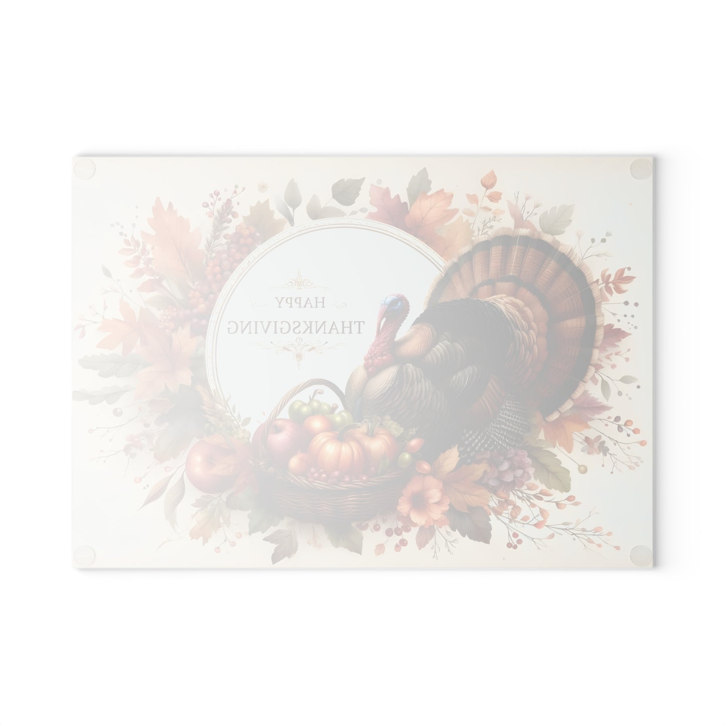 🦃🍁 “Happy Thanksgiving” Turkey & Harvest Basket Glass Cutting Board – Elegant Fall Décor ✨🌾