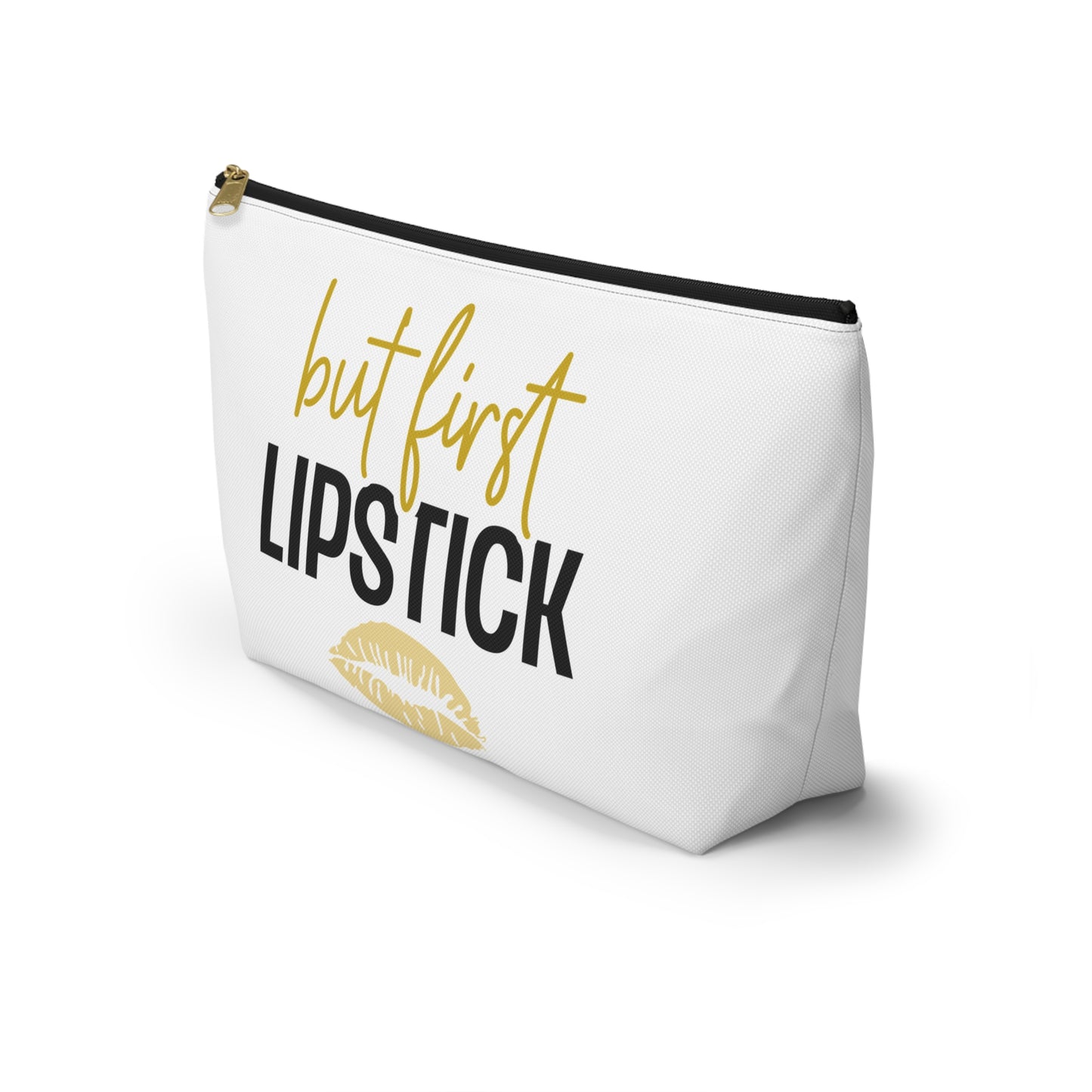 Accessory Pouch – "But First Lipstick" Yellow Makeup Bag