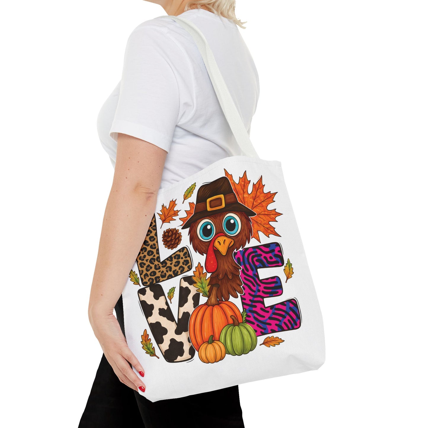 🦃 LOVE Turkey Tote Bag – Wild Prints, Big Eyes & Thanksgiving Fun 🎨