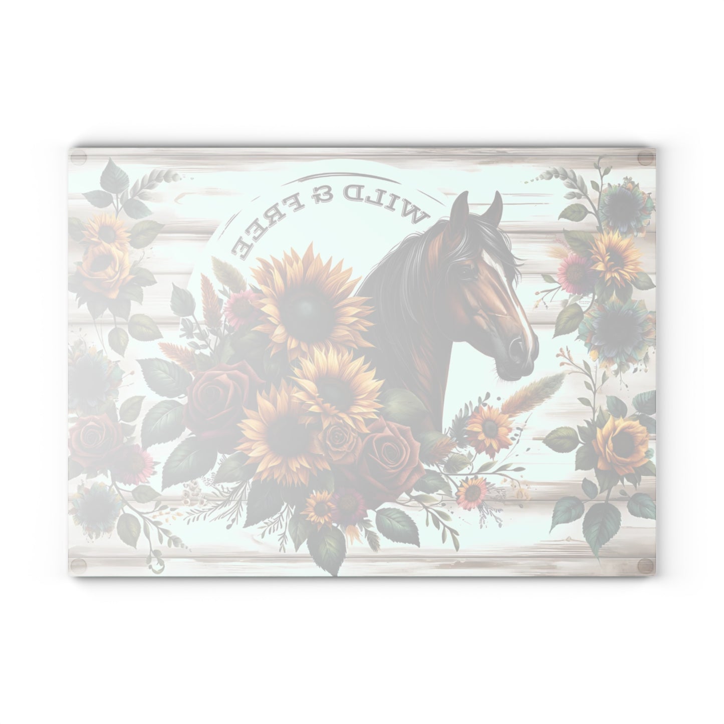 🌻🐎 Wild & Free Horse Cutting Board – Rustic Farmhouse Charm with Sunflowers & Roses 🌹🌾