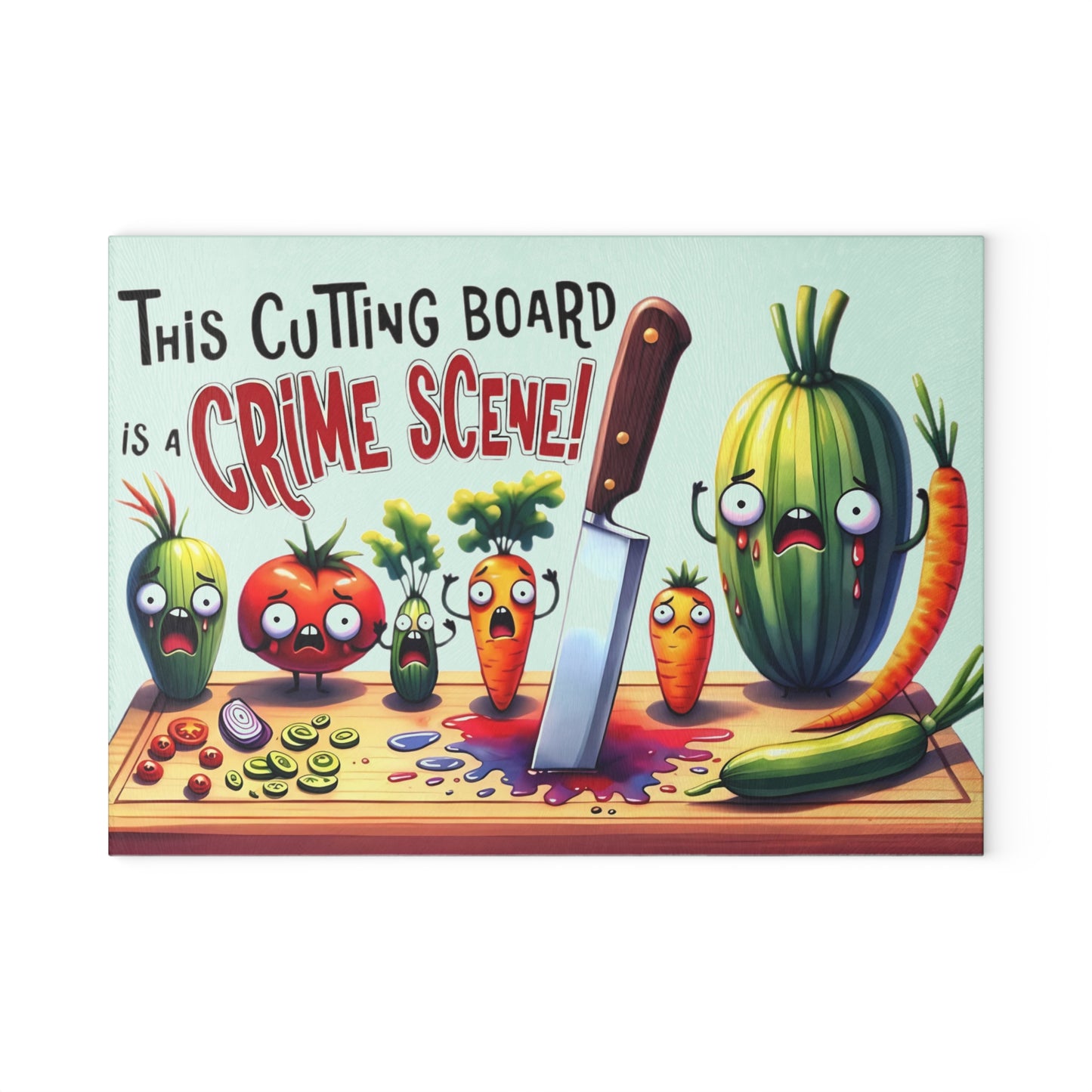 Tabla de cortar de vidrio para escena del crimen en la cocina: ¡Vegetales gritones y estilo asesino!
