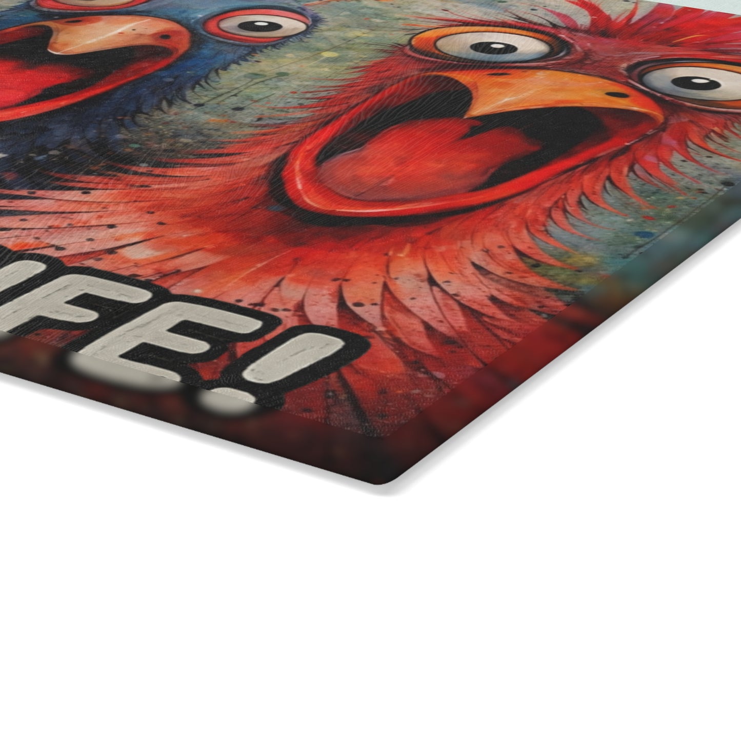 He Has a Knife! Glass Cutting Board – Funny Chicken Farm Kitchen Decor