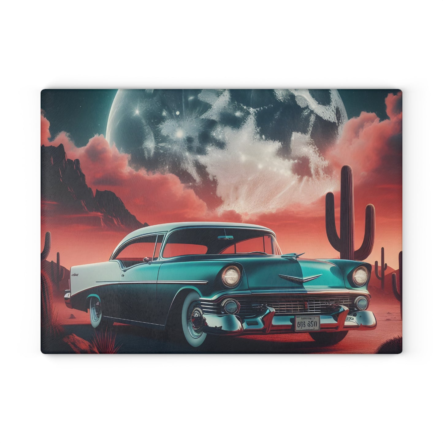 🌵 Retro Desert Night Car Cutting Board – Vintage Vibes for Your Kitchen 🚗