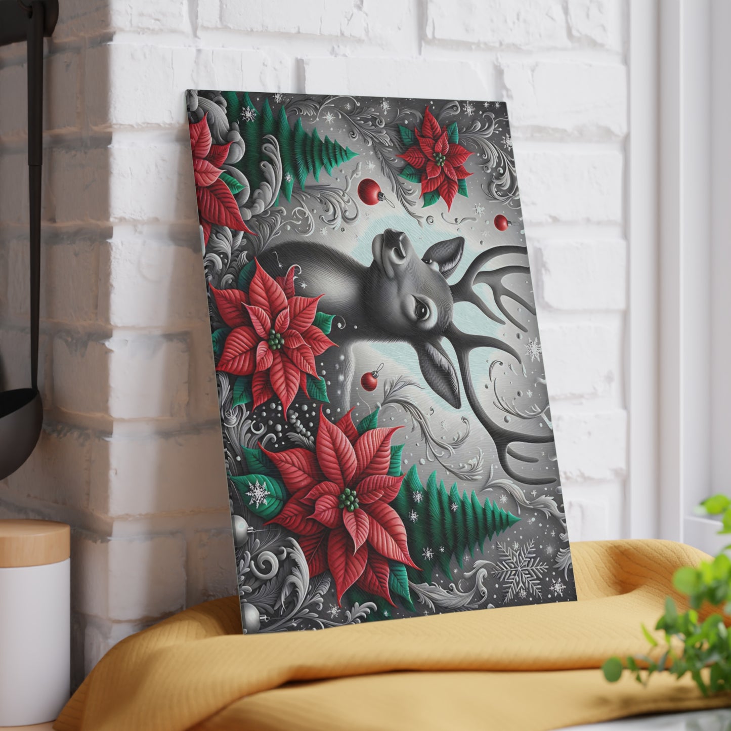 🦌❄️ “Winter Woodland Deer” Glass Cutting Board – Elegant Christmas Charm for Your Kitchen